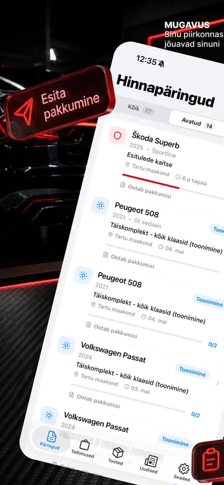 STEK Installer mobiilirakenduse hinnapäringud ja pakkumise esitamine