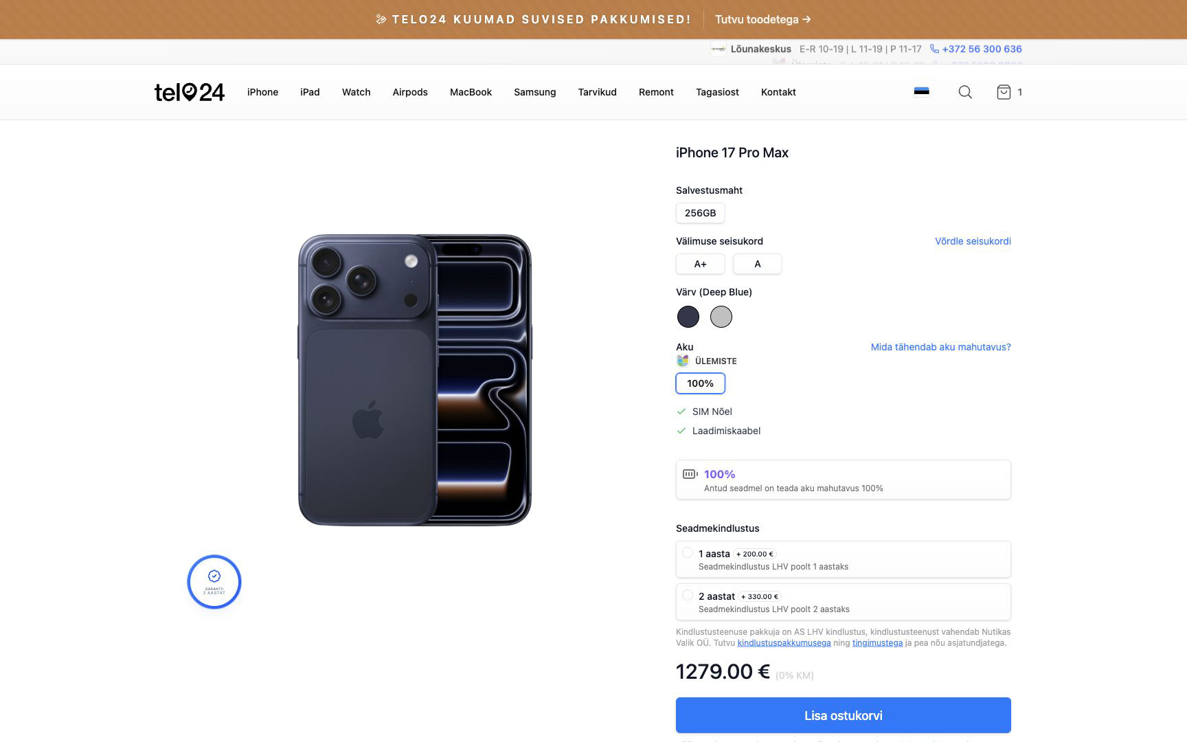 Telo24 iPhone 17 Pro Max tooteleht
